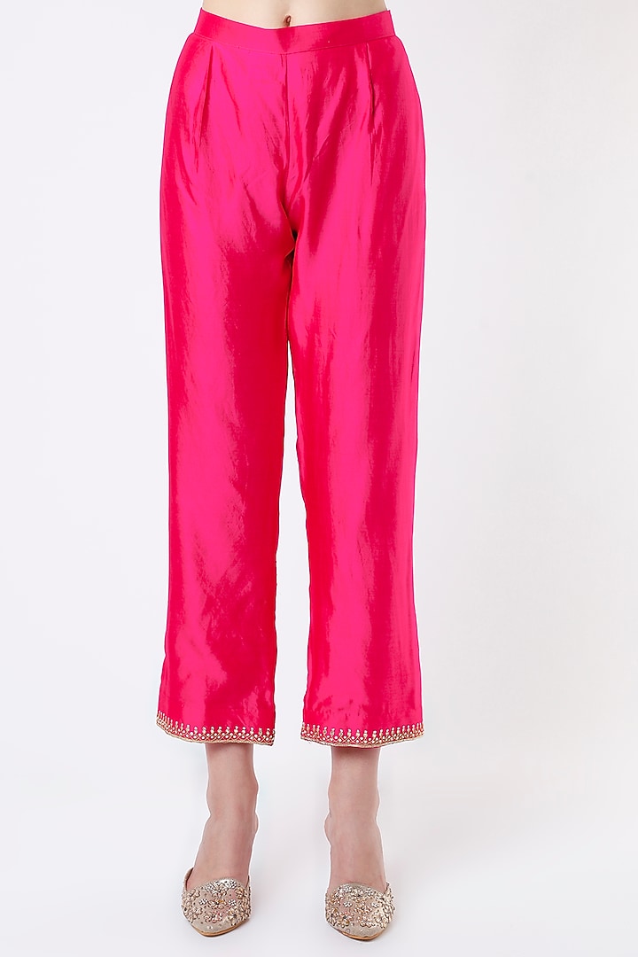 Candy Pink Embroidered Leheriya Kurta Set by SURBHI SHAH at Pernia's Pop Up Shop