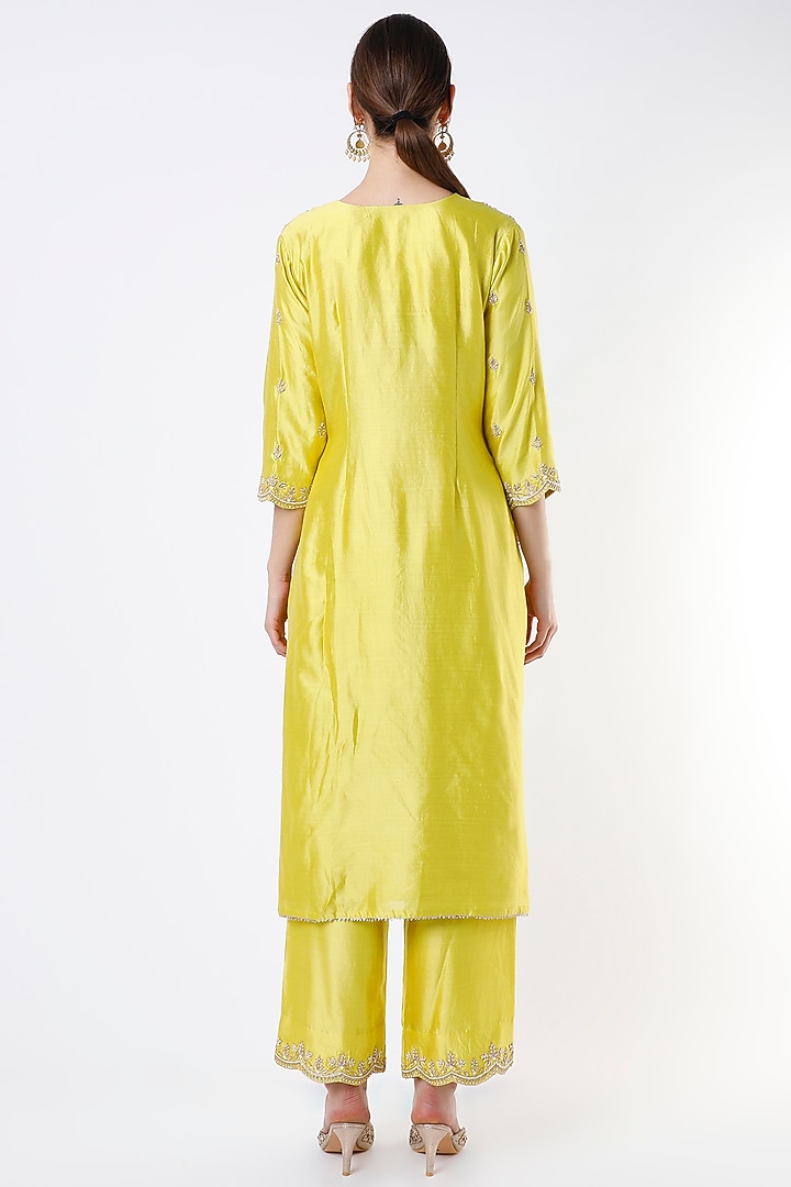 Lime Hand Embroidered Kurta Set by SURBHI SHAH at Pernia's Pop Up Shop