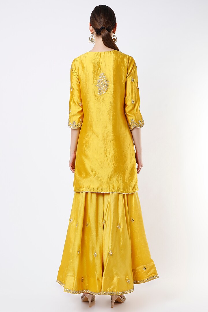 Dandelion Yellow Hand Embroidered Wedding Sharara Set by SURBHI SHAH at Pernia's Pop Up Shop