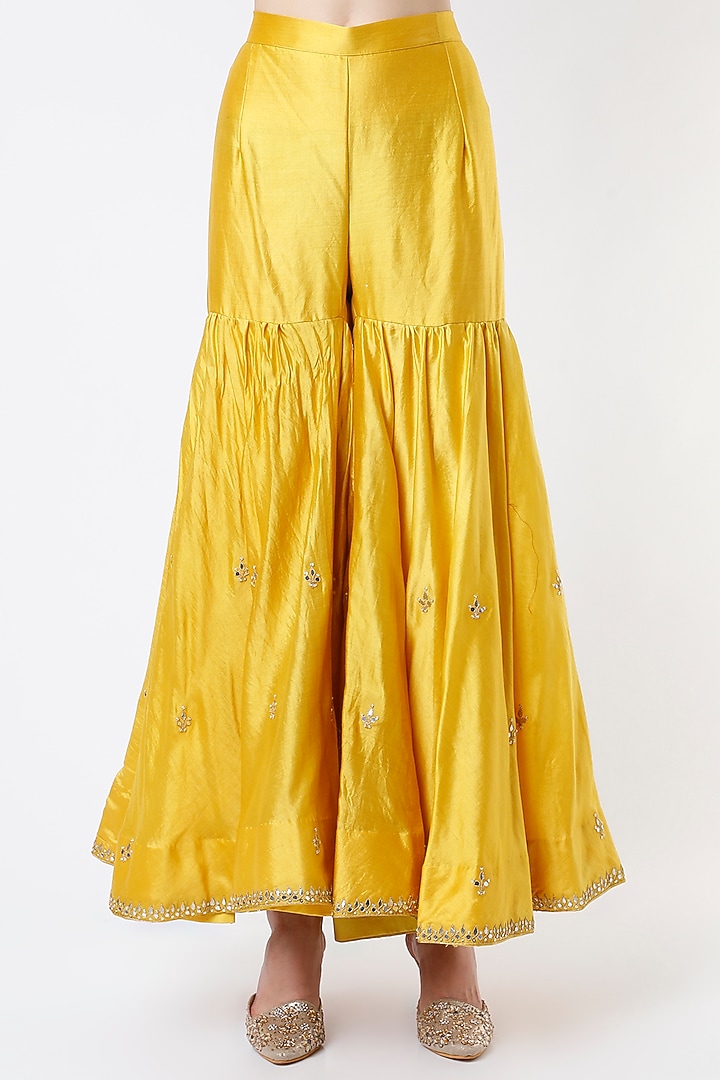Dandelion Yellow Hand Embroidered Wedding Sharara Set by SURBHI SHAH at Pernia's Pop Up Shop
