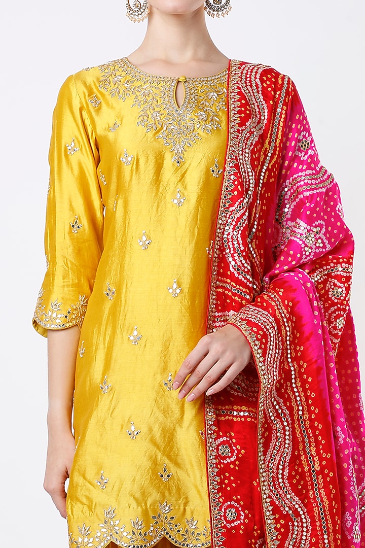 Dandelion Yellow Hand Embroidered Wedding Sharara Set by SURBHI SHAH at Pernia's Pop Up Shop