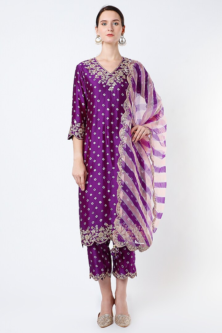 Dark Purple Hand Embroidered Kurta Set by SURBHI SHAH at Pernia's Pop Up Shop