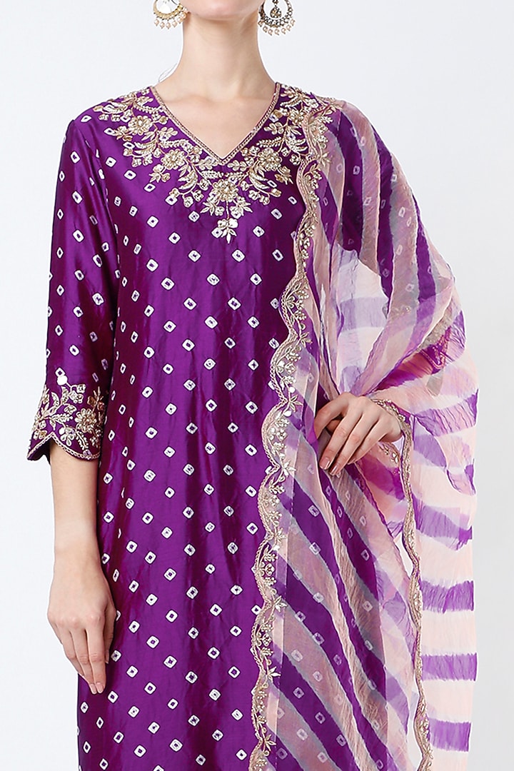 Dark Purple Hand Embroidered Kurta Set by SURBHI SHAH at Pernia's Pop Up Shop