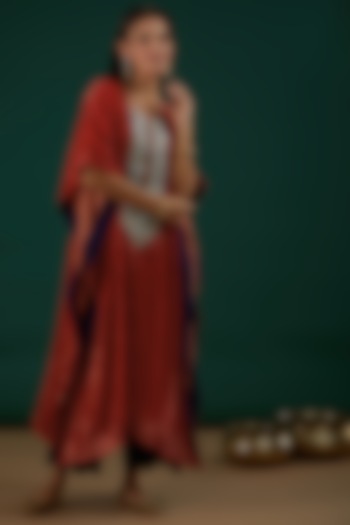 Tomato Red Embroidered Kaftan Set by SURBHI SHAH