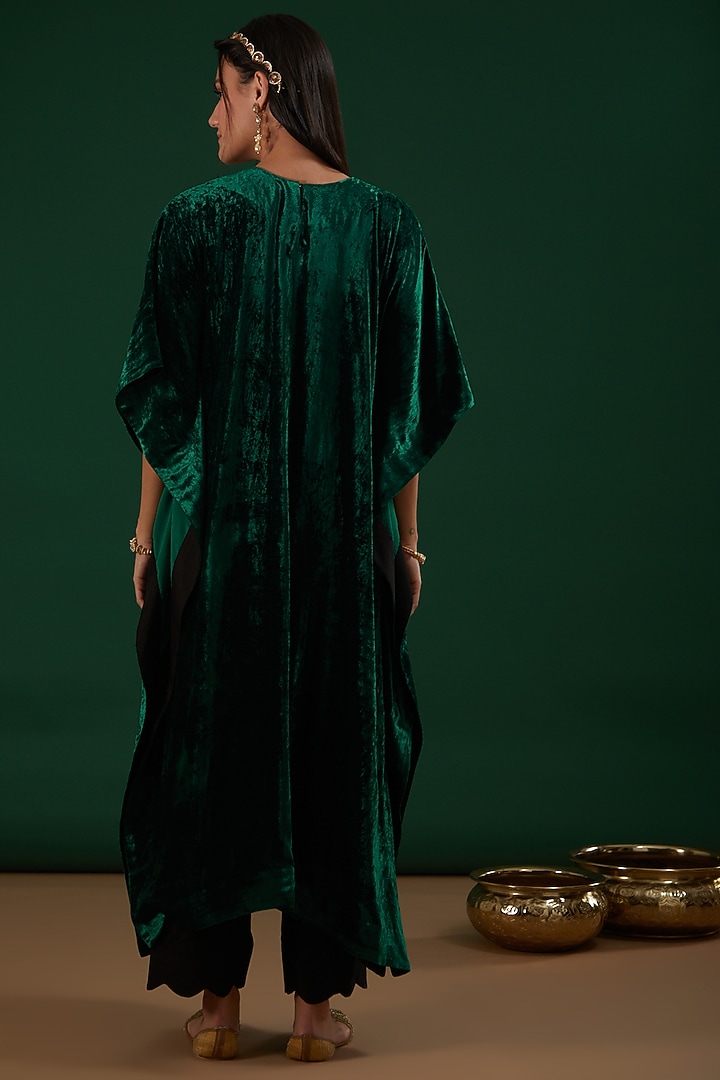 Dark Green Embroidered Kaftan Set by SURBHI SHAH at Pernia's Pop Up Shop