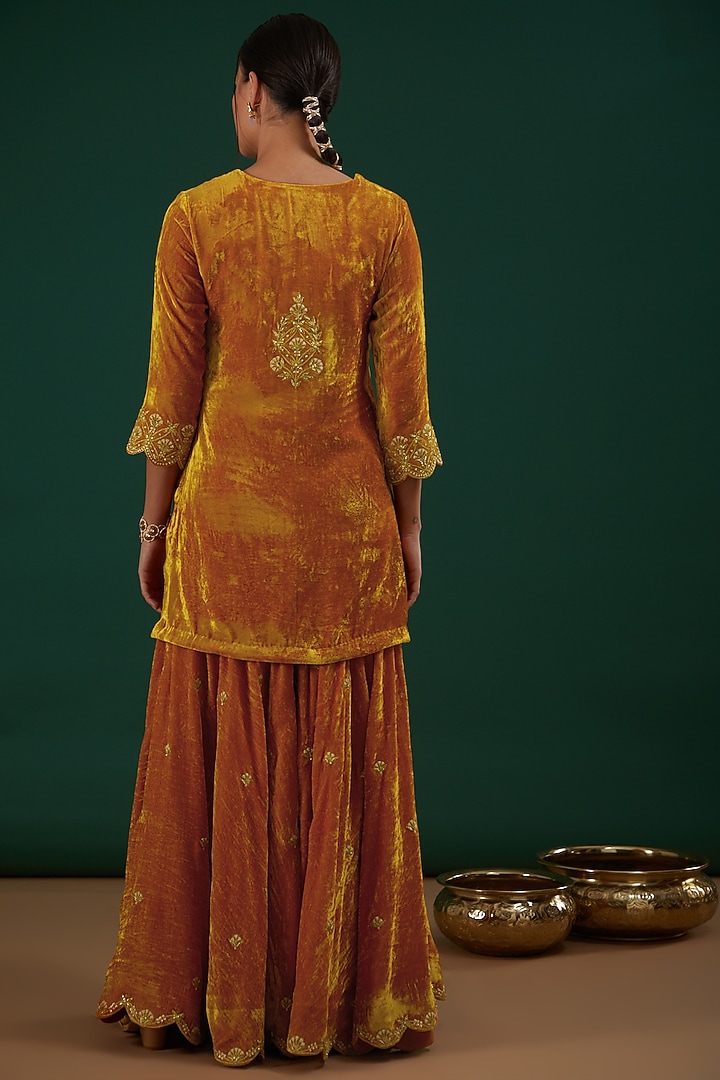 Mustard Yellow Velvet Wedding Sharara Set by SURBHI SHAH at Pernia's Pop Up Shop