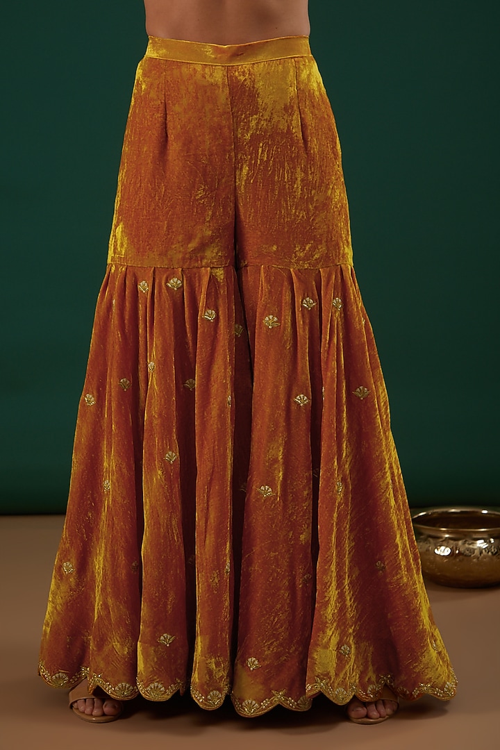 Mustard Yellow Velvet Wedding Sharara Set by SURBHI SHAH at Pernia's Pop Up Shop