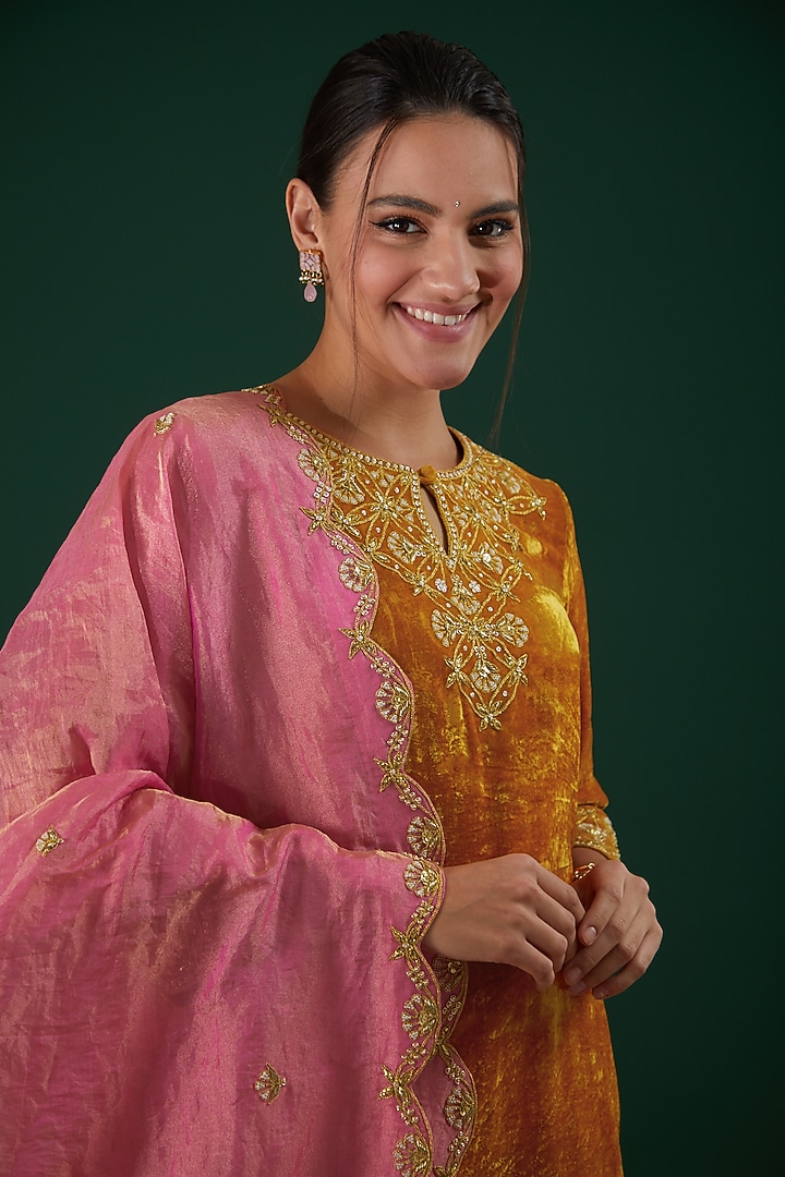 Mustard Yellow Velvet Wedding Sharara Set by SURBHI SHAH at Pernia's Pop Up Shop