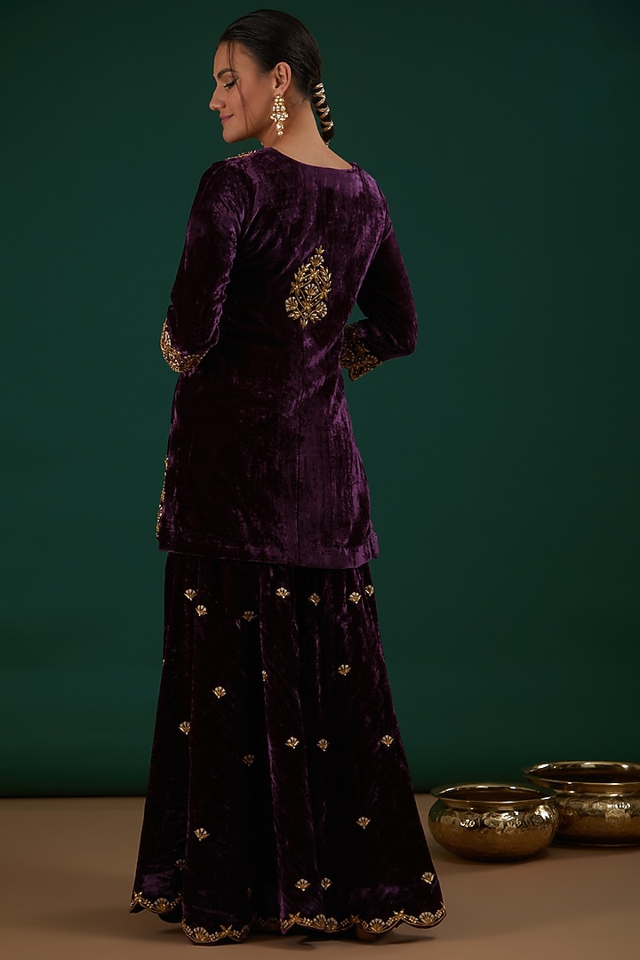 Purple Velvet Wedding Sharara Set by SURBHI SHAH at Pernia's Pop Up Shop