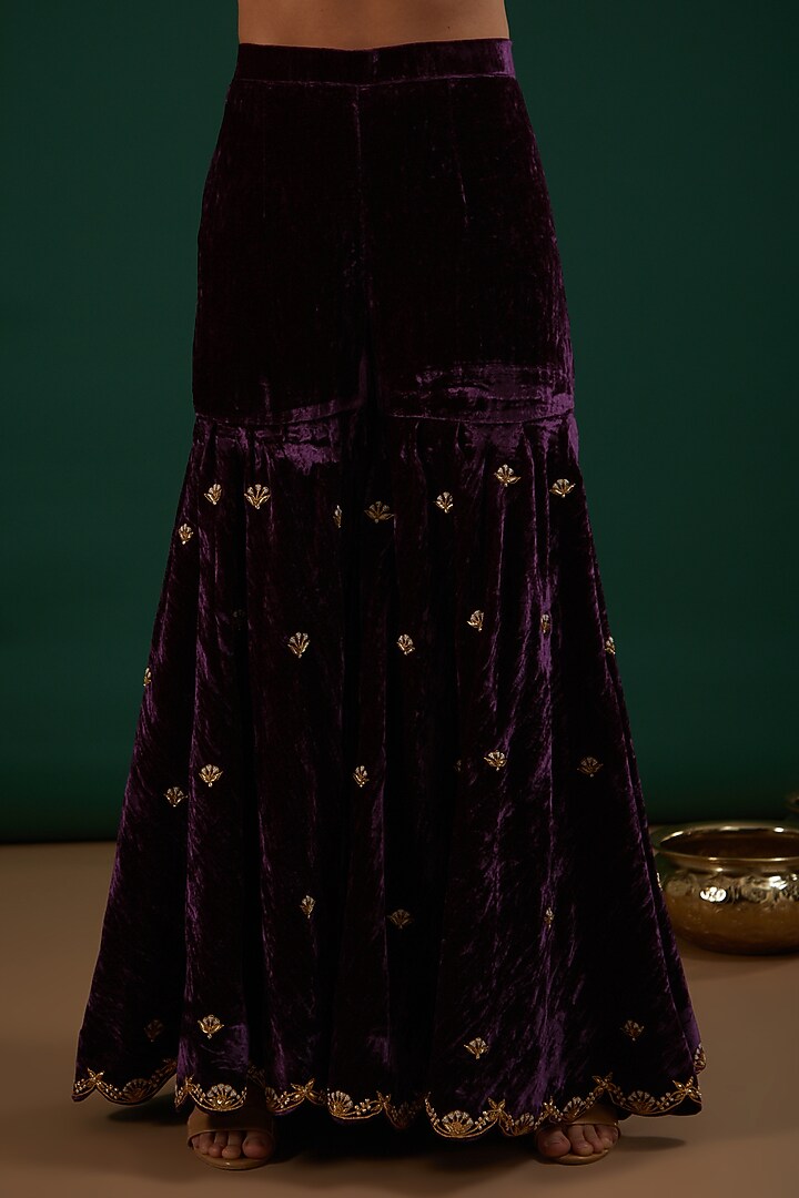 Purple Velvet Wedding Sharara Set by SURBHI SHAH at Pernia's Pop Up Shop