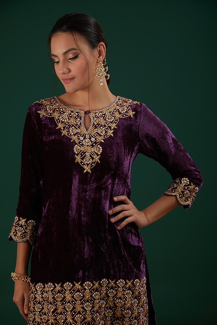 Purple Velvet Wedding Sharara Set by SURBHI SHAH at Pernia's Pop Up Shop