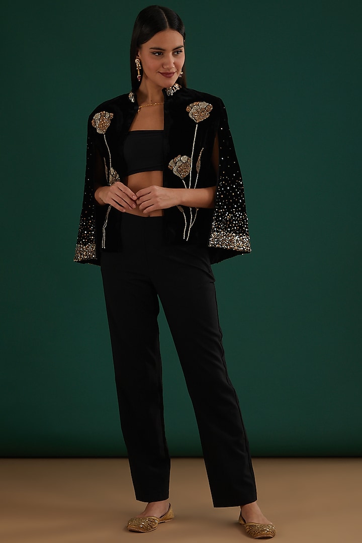 Black Embroidered Jacket by SURBHI SHAH