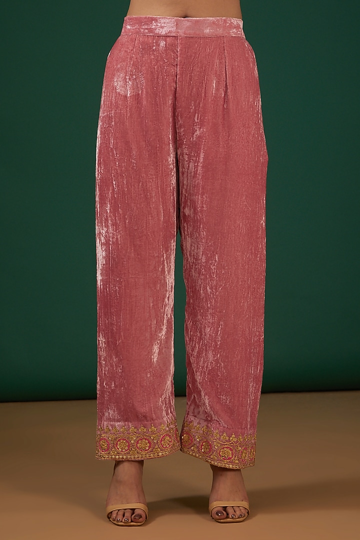 Rose Gold Hand Embroidered Kurta Set by SURBHI SHAH at Pernia's Pop Up Shop