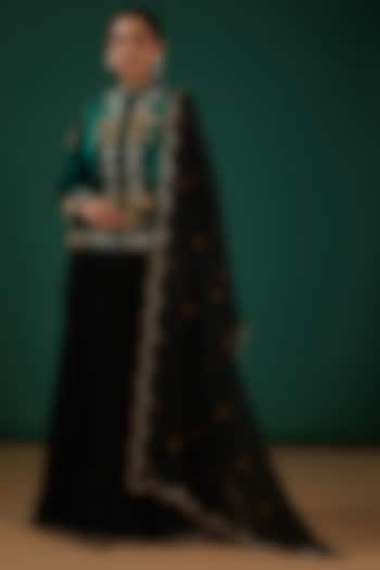 Emerald Green Hand Embroidered Jacket Set by SURBHI SHAH at Pernia's Pop Up Shop