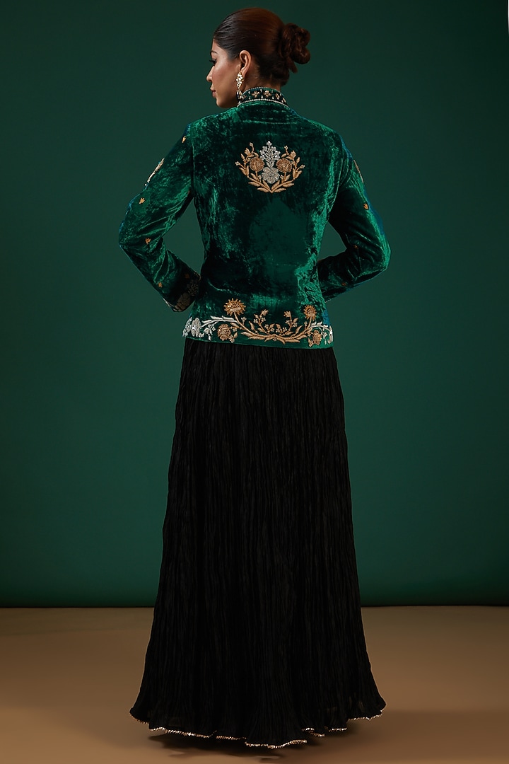 Emerald Green Hand Embroidered Jacket Set by SURBHI SHAH at Pernia's Pop Up Shop