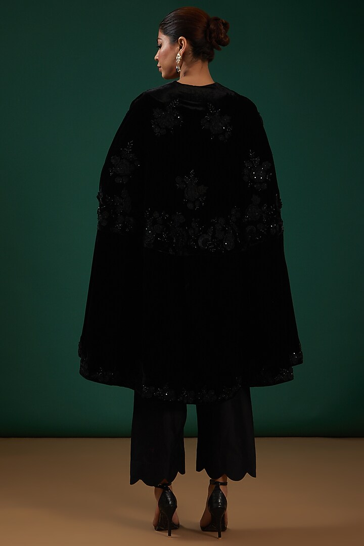 Black Hand Embroidered Cape by SURBHI SHAH at Pernia's Pop Up Shop
