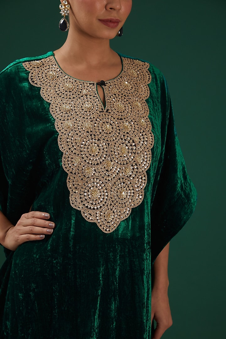 Emerald Hand Embroidered Kaftan Set by SURBHI SHAH at Pernia's Pop Up Shop