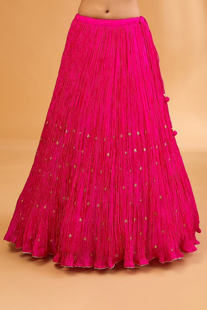 Hot Pink Kora Silk Crush Skirt Set by SURBHI SHAH at Pernia's Pop Up Shop