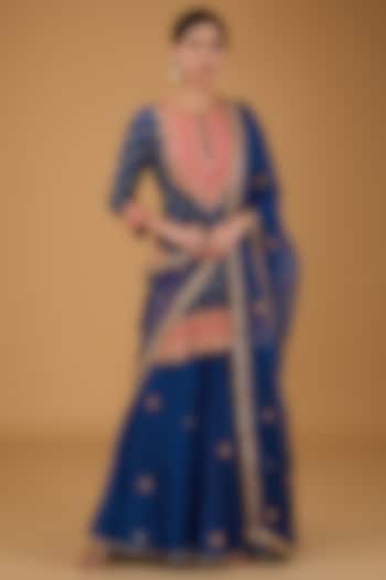 Blue Pure Spun Silk Wedding Sharara Set by Surbhi Shah at Pernia's Pop Up Shop