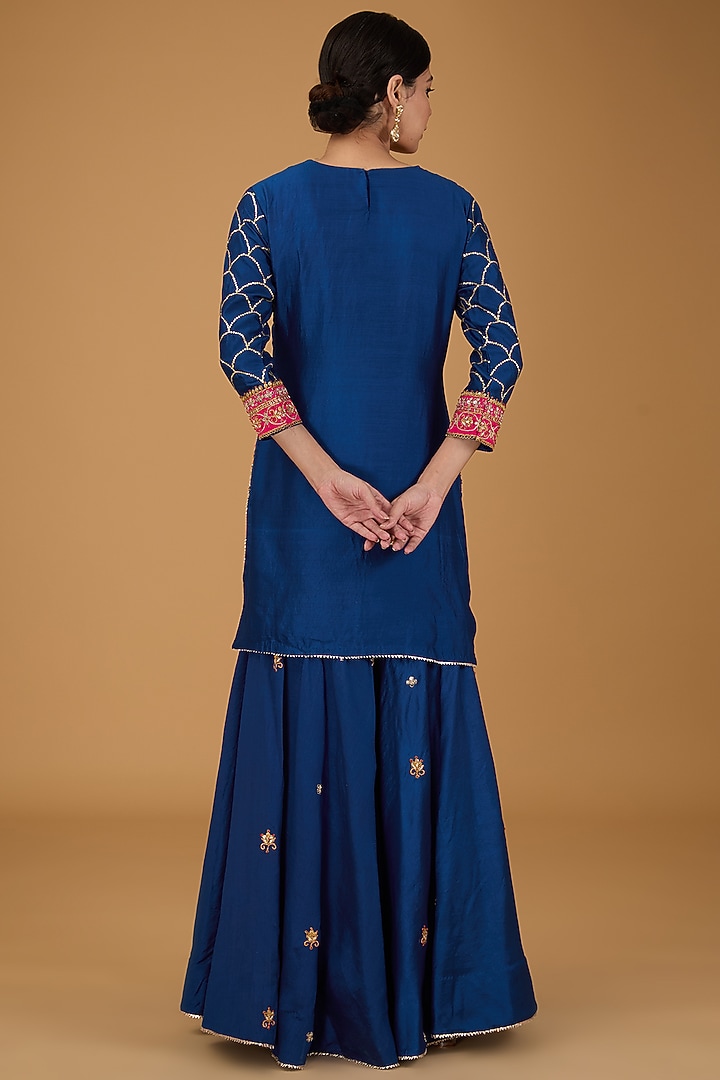 Blue Pure Spun Silk Wedding Sharara Set by Surbhi Shah at Pernia's Pop Up Shop