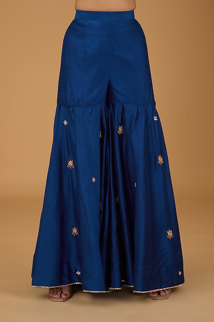 Blue Pure Spun Silk Wedding Sharara Set by Surbhi Shah at Pernia's Pop Up Shop