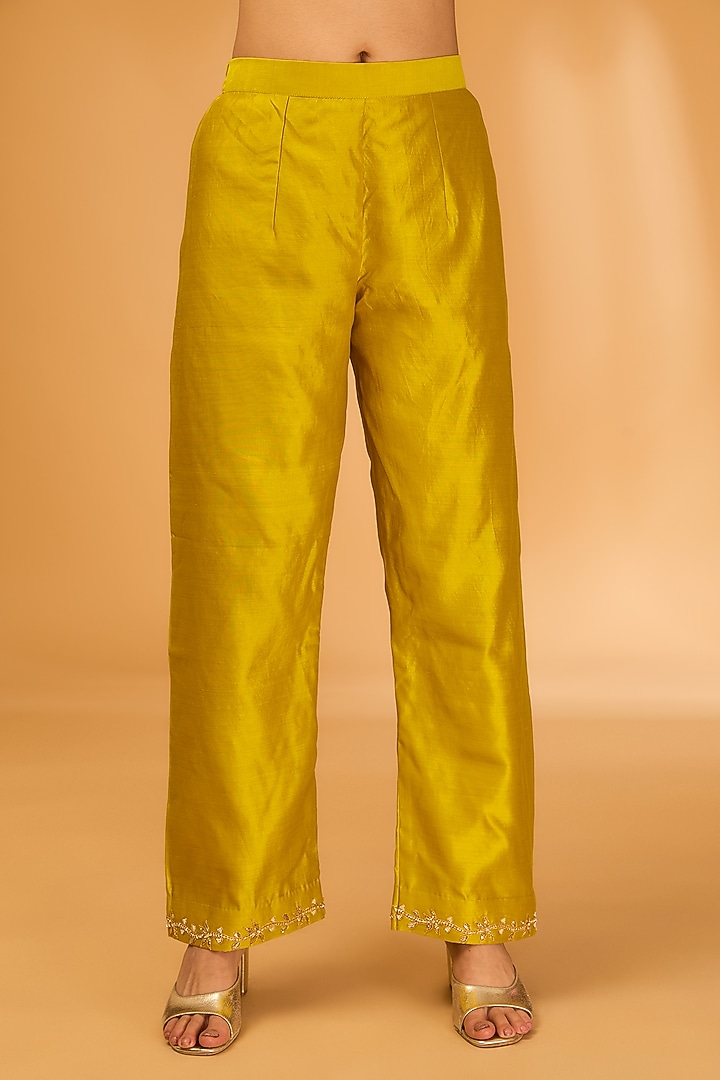 Yellow Spun Silk Marori & Zardosi Embroidered Kurta Set by SURBHI SHAH at Pernia's Pop Up Shop