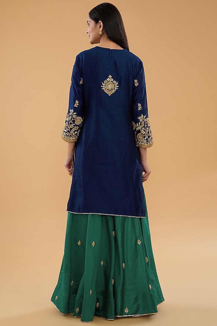 Green Spun Silk Marori Work Gharara Set by SURBHI SHAH at Pernia's Pop Up Shop