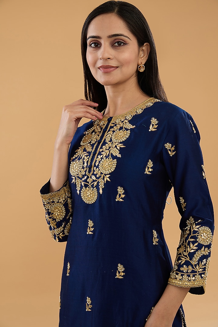 Green Spun Silk Marori Work Gharara Set by SURBHI SHAH at Pernia's Pop Up Shop