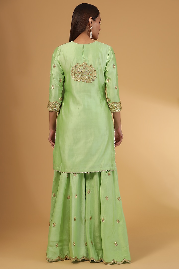 Pista Green Pure Spun Silk Gota Marori Work Wedding Sharara Set by SURBHI SHAH at Pernia's Pop Up Shop
