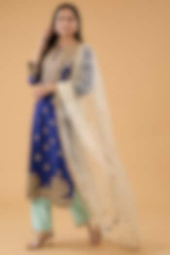 Blue Spun Silk Marori Work Kurta Set by SURBHI SHAH