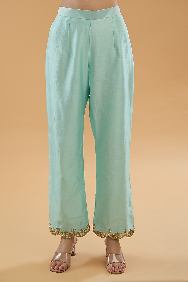 Blue Spun Silk Marori Work Kurta Set by SURBHI SHAH at Pernia's Pop Up Shop