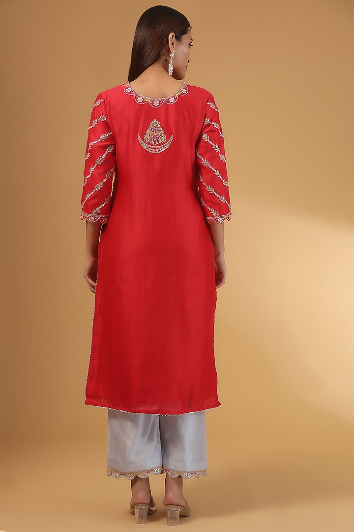 Red Spun Silk Gota Resham Marori Work Kurta Set by SURBHI SHAH at Pernia's Pop Up Shop