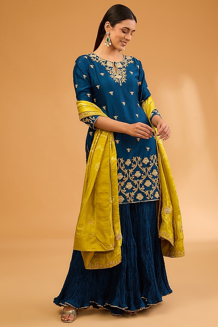 Navy Blue Crush Sharara Set by SURBHI SHAH at Pernia's Pop Up Shop