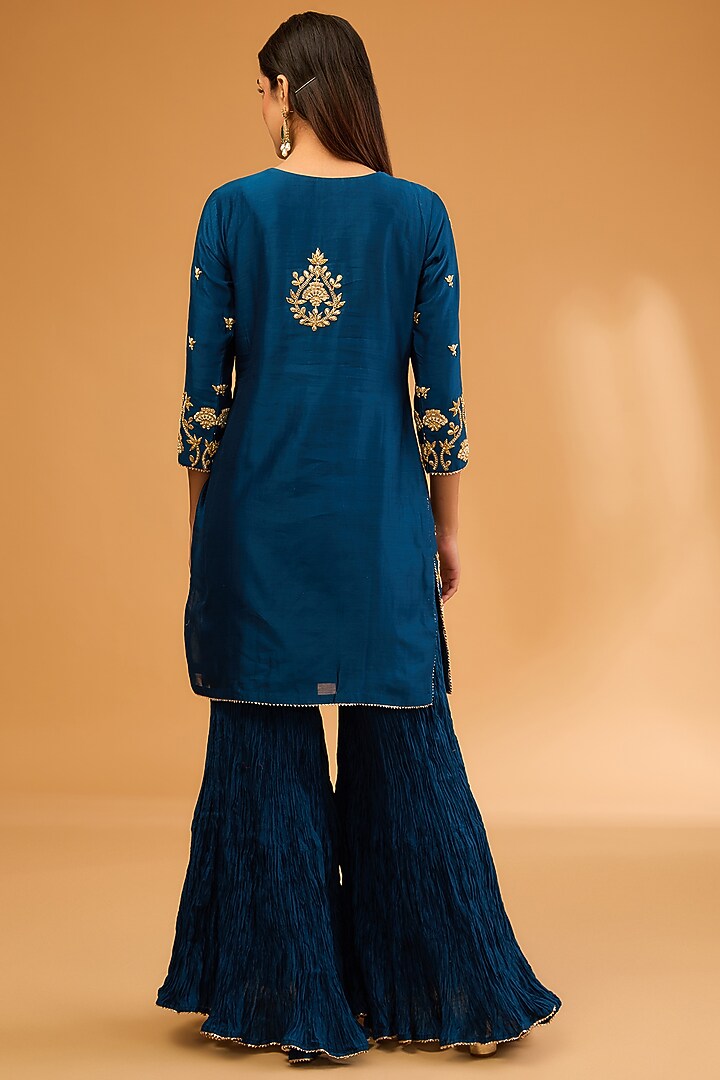 Navy Blue Crush Wedding Sharara Set by SURBHI SHAH at Pernia's Pop Up Shop
