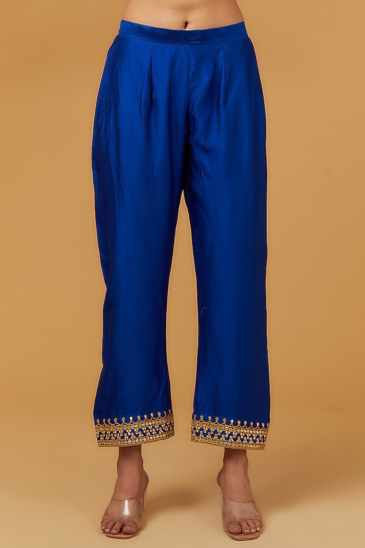Blue Spun Silk Gota Marodi Work Kurta Set by SURBHI SHAH at Pernia's Pop Up Shop
