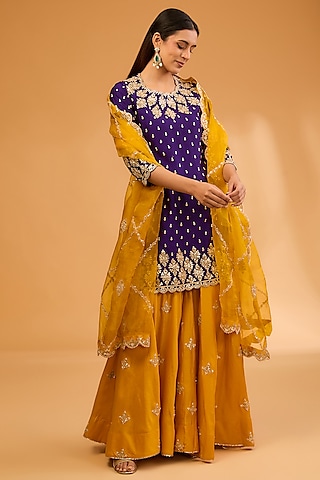 Mustard Spun Silk Sharara Set by SURBHI SHAH