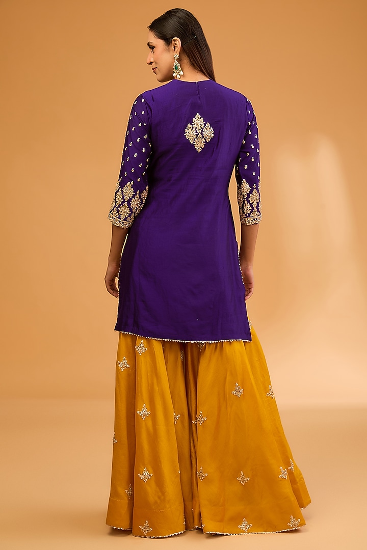 Mustard Spun Silk Wedding Sharara Set by SURBHI SHAH at Pernia's Pop Up Shop