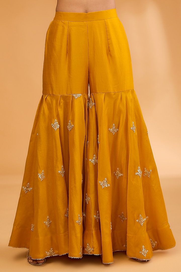 Mustard Spun Silk Wedding Sharara Set by SURBHI SHAH at Pernia's Pop Up Shop