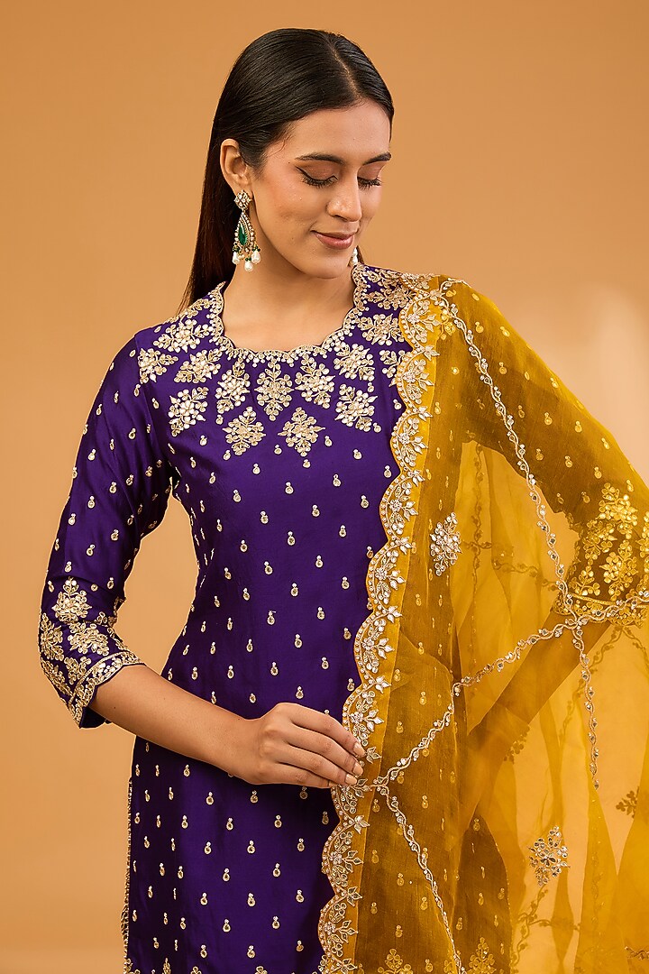 Mustard Spun Silk Wedding Sharara Set by SURBHI SHAH at Pernia's Pop Up Shop