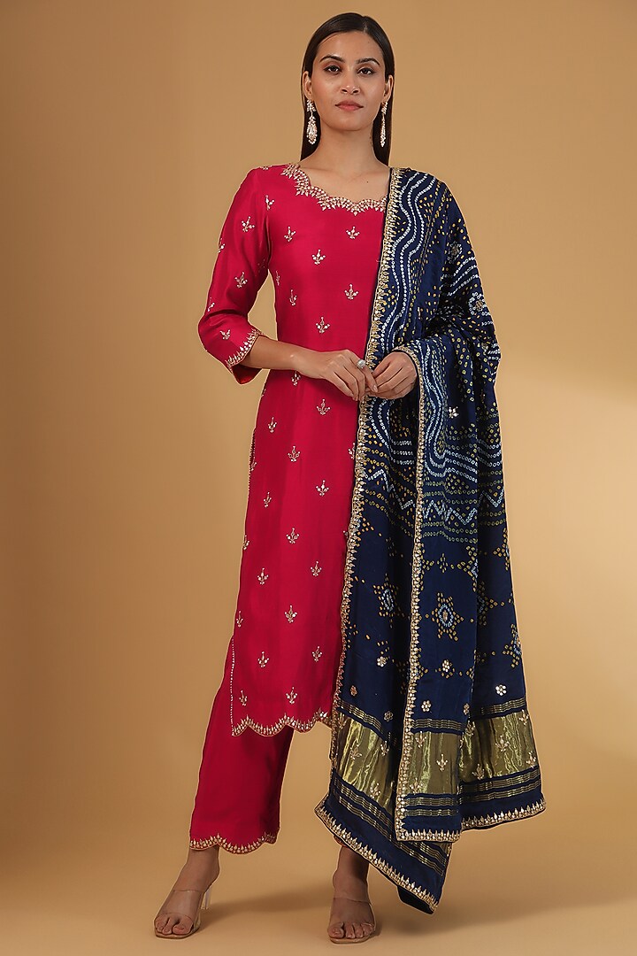 Red Spun Silk Gota Marori Work Kurta Set by SURBHI SHAH at Pernia's Pop Up Shop