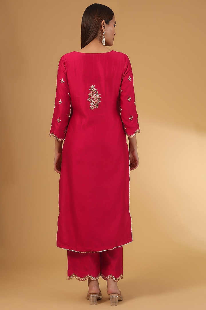Red Spun Silk Gota Marori Work Kurta Set by SURBHI SHAH at Pernia's Pop Up Shop