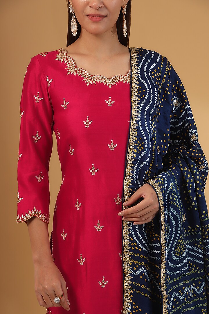 Red Spun Silk Gota Marori Work Kurta Set by SURBHI SHAH at Pernia's Pop Up Shop