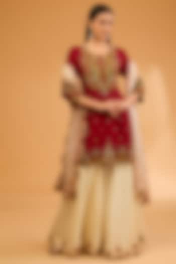 Ivory Spun Silk Wedding Sharara Set by SURBHI SHAH at Pernia's Pop Up Shop