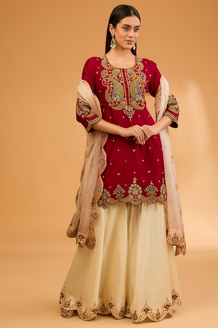 Ivory Spun Silk Wedding Sharara Set by SURBHI SHAH at Pernia's Pop Up Shop