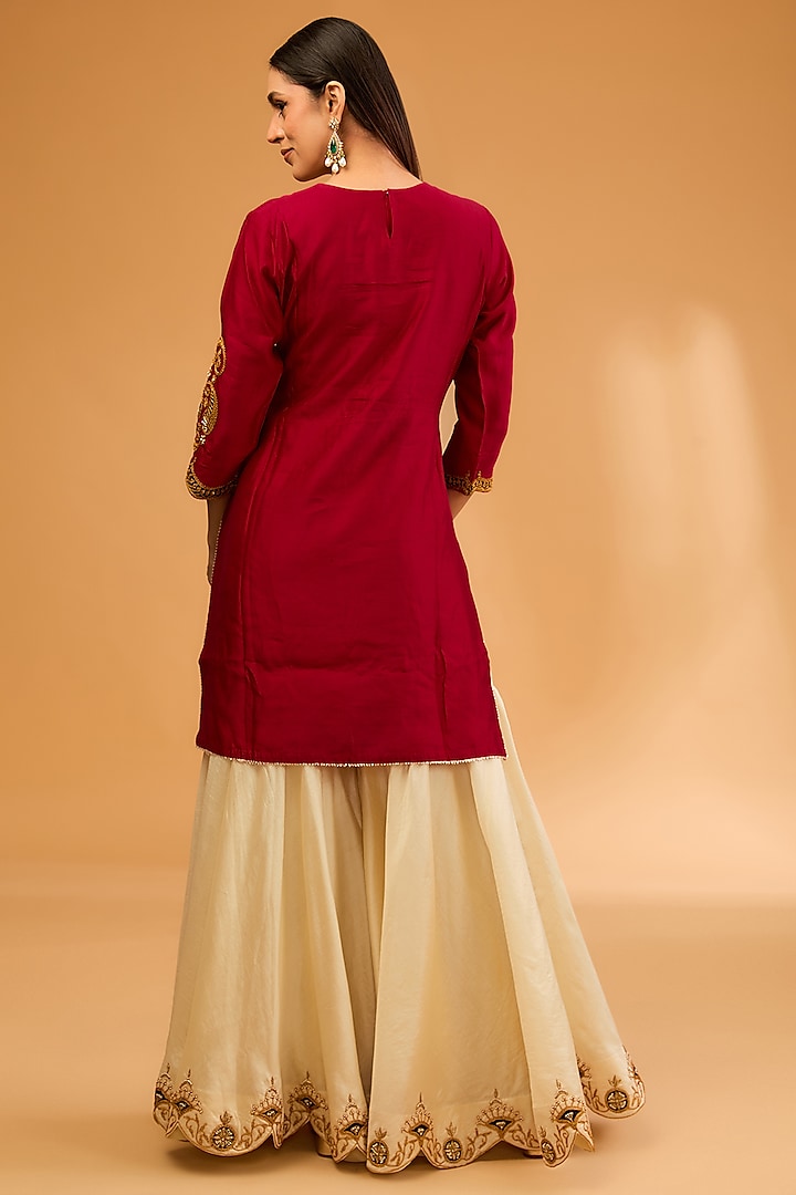 Ivory Spun Silk Wedding Sharara Set by SURBHI SHAH at Pernia's Pop Up Shop