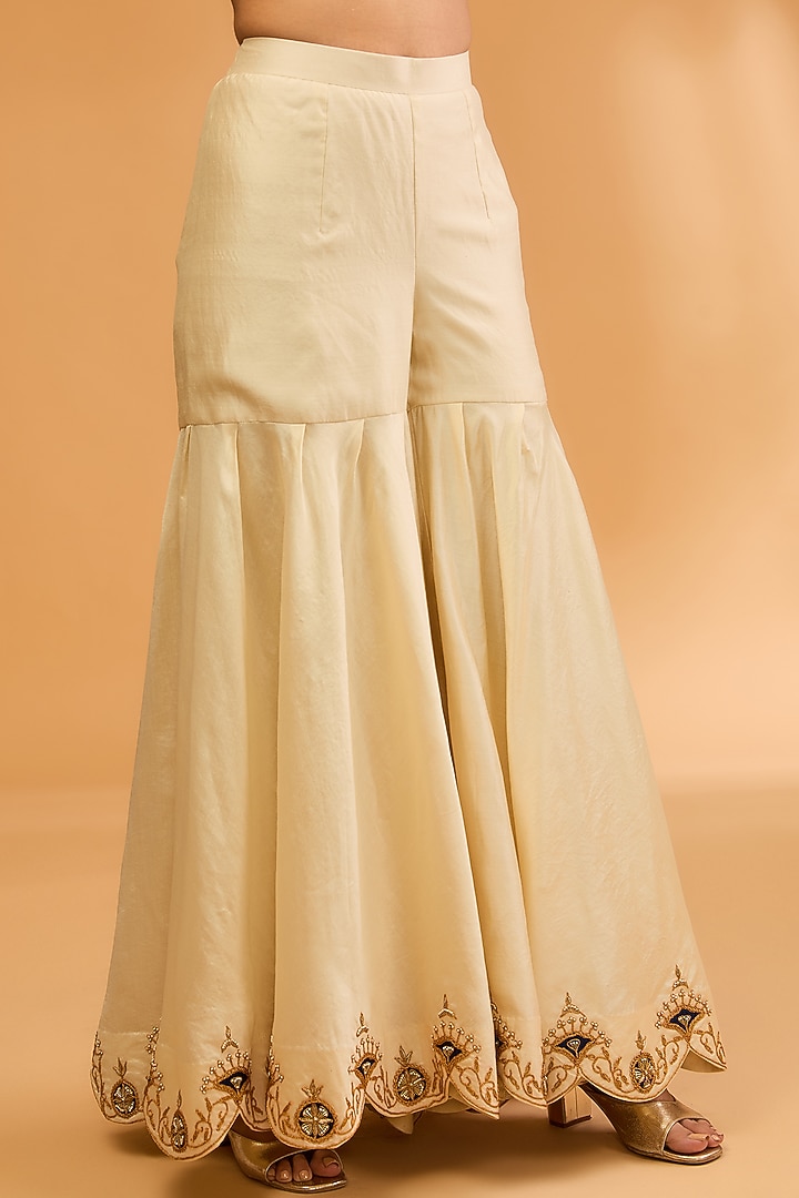Ivory Spun Silk Wedding Sharara Set by SURBHI SHAH at Pernia's Pop Up Shop