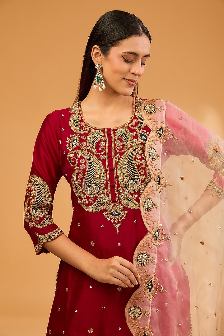 Ivory Spun Silk Wedding Sharara Set by SURBHI SHAH at Pernia's Pop Up Shop