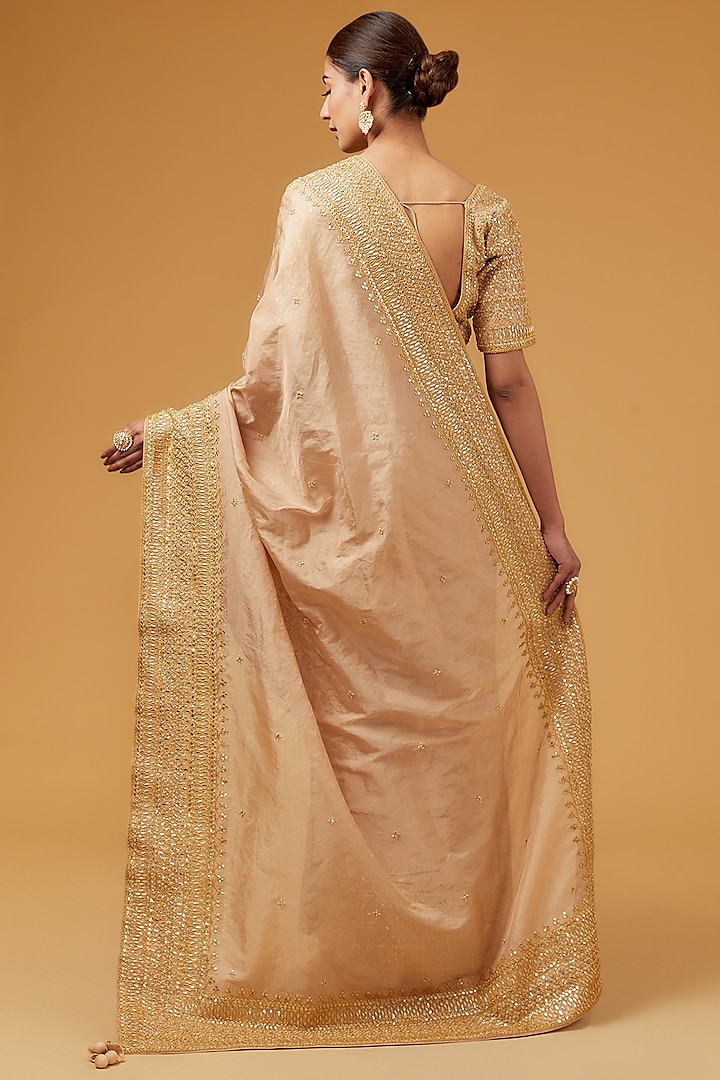 Dull Gold Spun Silk Gota Work Reception Saree Set by SURBHI SHAH at Pernia's Pop Up Shop