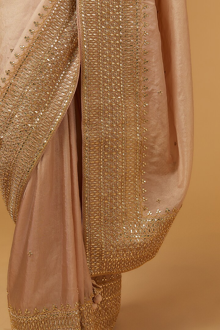 Dull Gold Spun Silk Gota Work Reception Saree Set by SURBHI SHAH at Pernia's Pop Up Shop