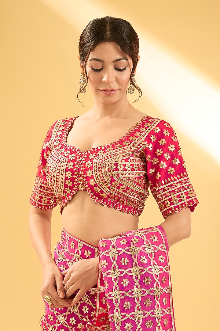 Red & Rani Pink Organza Gota Patti Work Reception Saree Set by Surbhi Shah at Pernia's Pop Up Shop